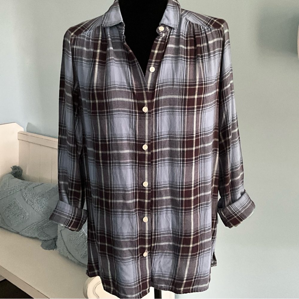 j.jill Small Plaid Button-Down / Button-Up Blue B… - image 8